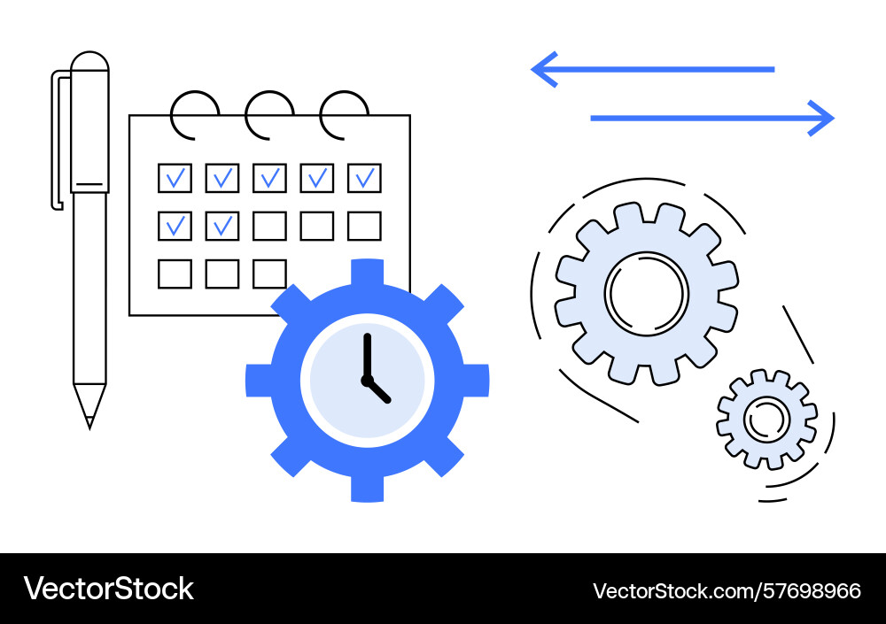Task management with calendar gears clock Task management with calendar gears clock vector image