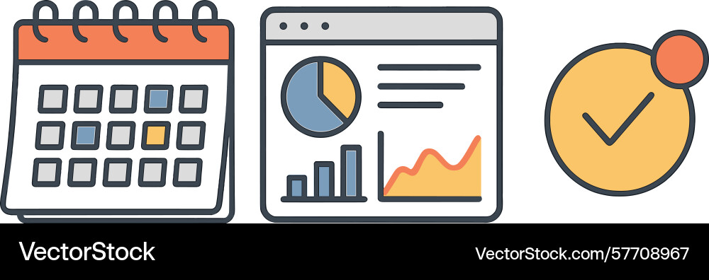 Calendar with schedule pie chart analytics Calendar with schedule pie chart analytics vector image