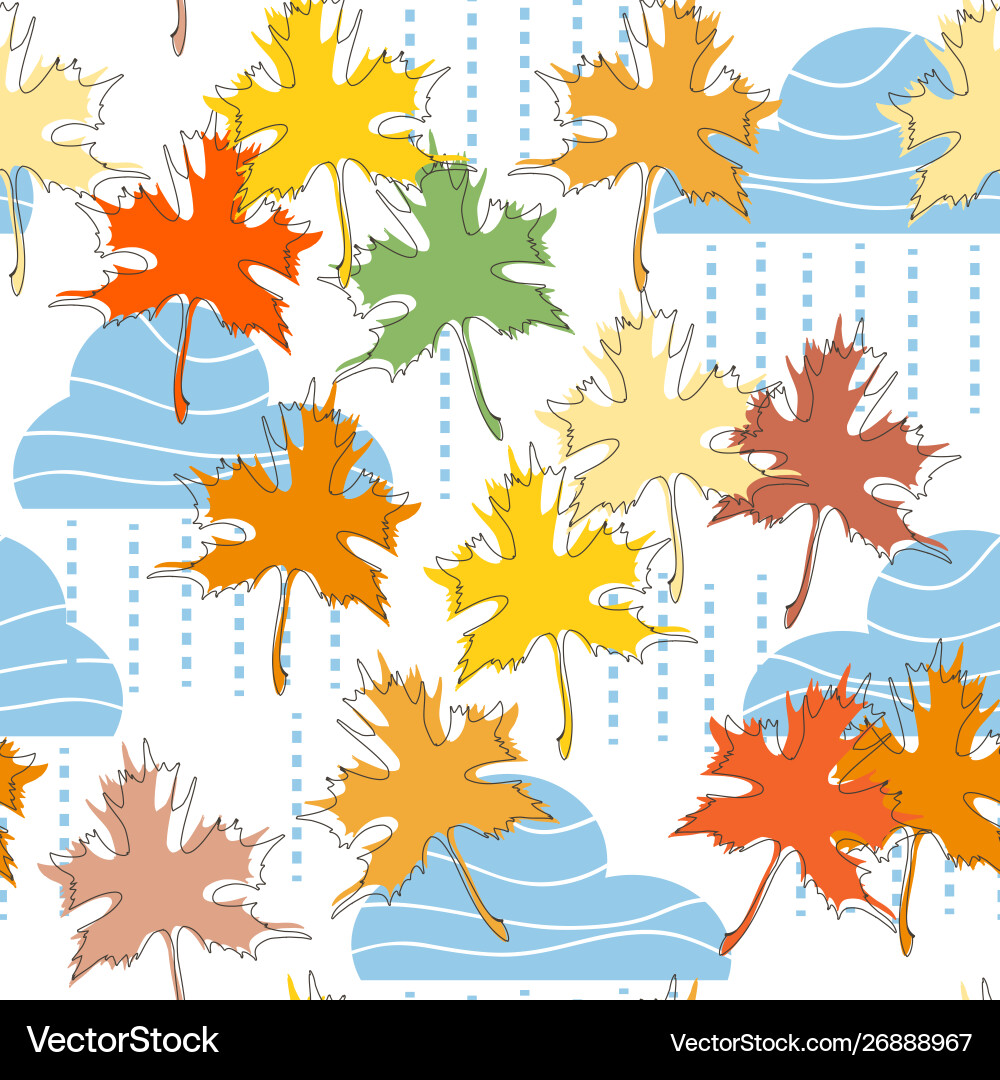 Fall seamless pattern clouds rain and maple leaf Vector Image