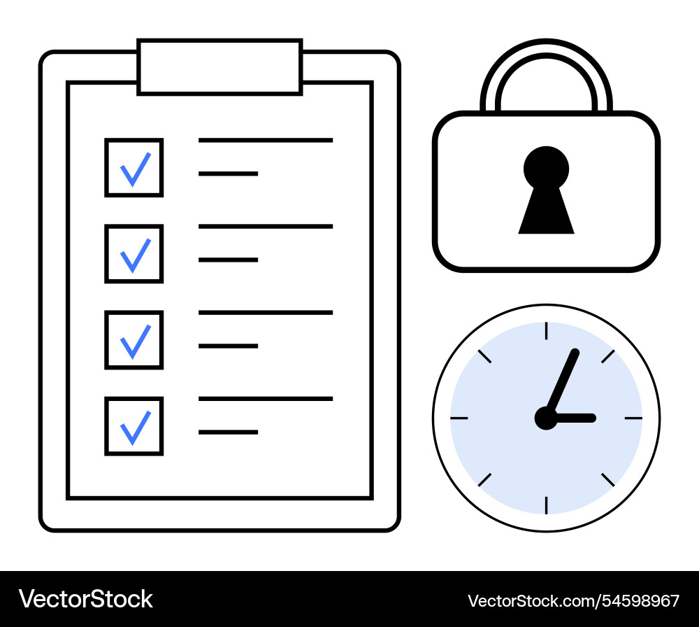 To-do list clipboard with checkmarks padlock To-do list clipboard with checkmarks padlock vector image