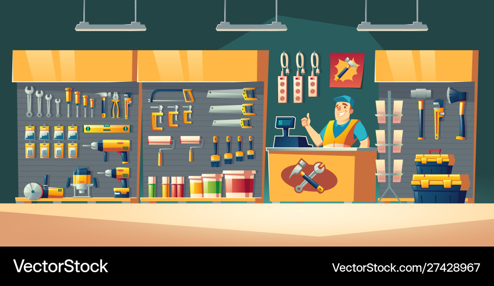 Tools store hardware construction shop interior Tools store hardware construction shop interior vector image