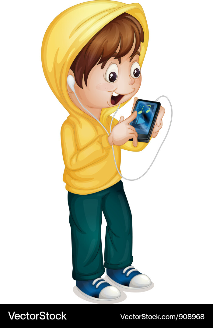 Boy Using Tablet Vector Image
