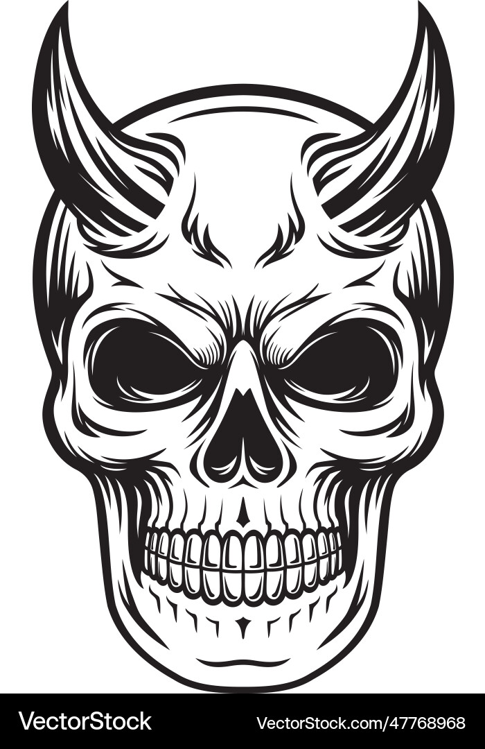 Devil skull head have horns black and white Devil skull head have horns black and white vector image