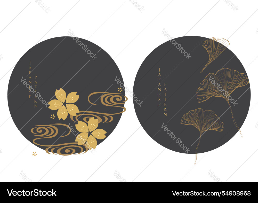 Ginkgo leaves and cherry blossom flower with hand Ginkgo leaves and cherry blossom flower with hand vector image