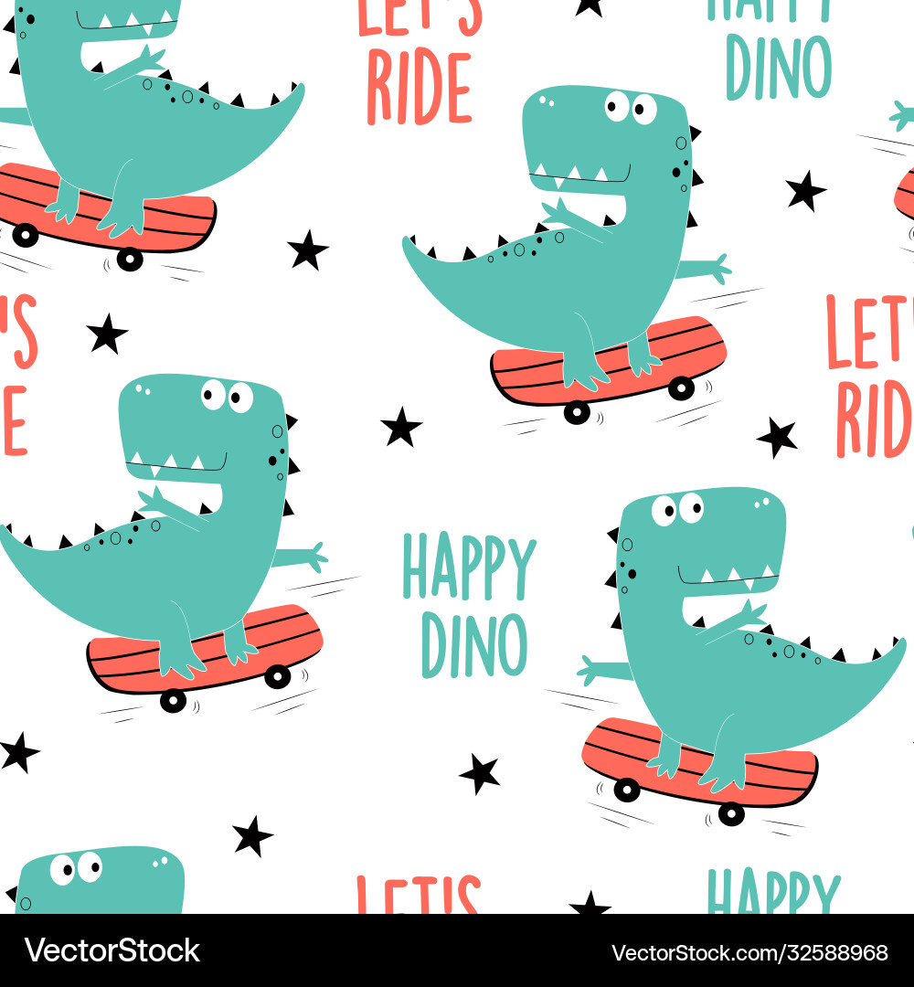 Hand drawing cute dinosaur seamless pattern Hand drawing cute dinosaur seamless pattern vector image