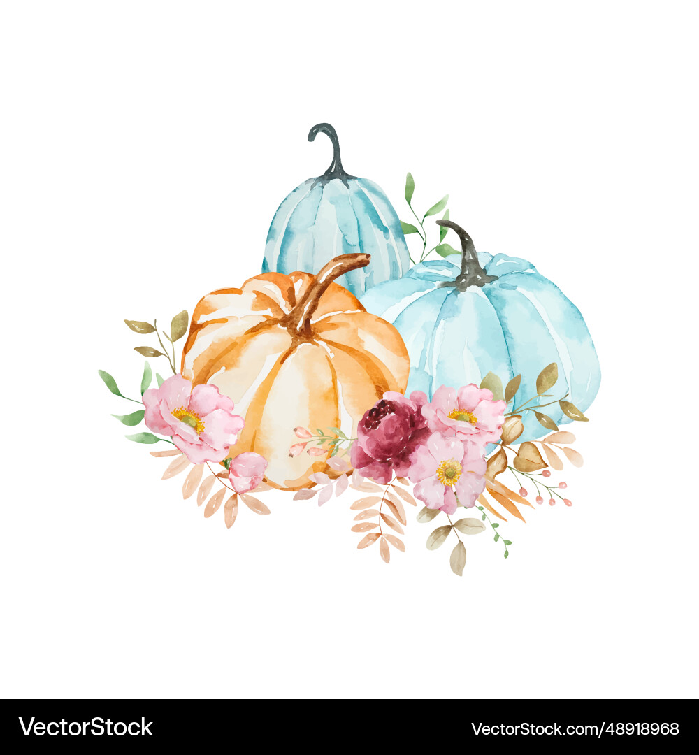 Watercolor Pumpkin Autumn Still Life Vector Image