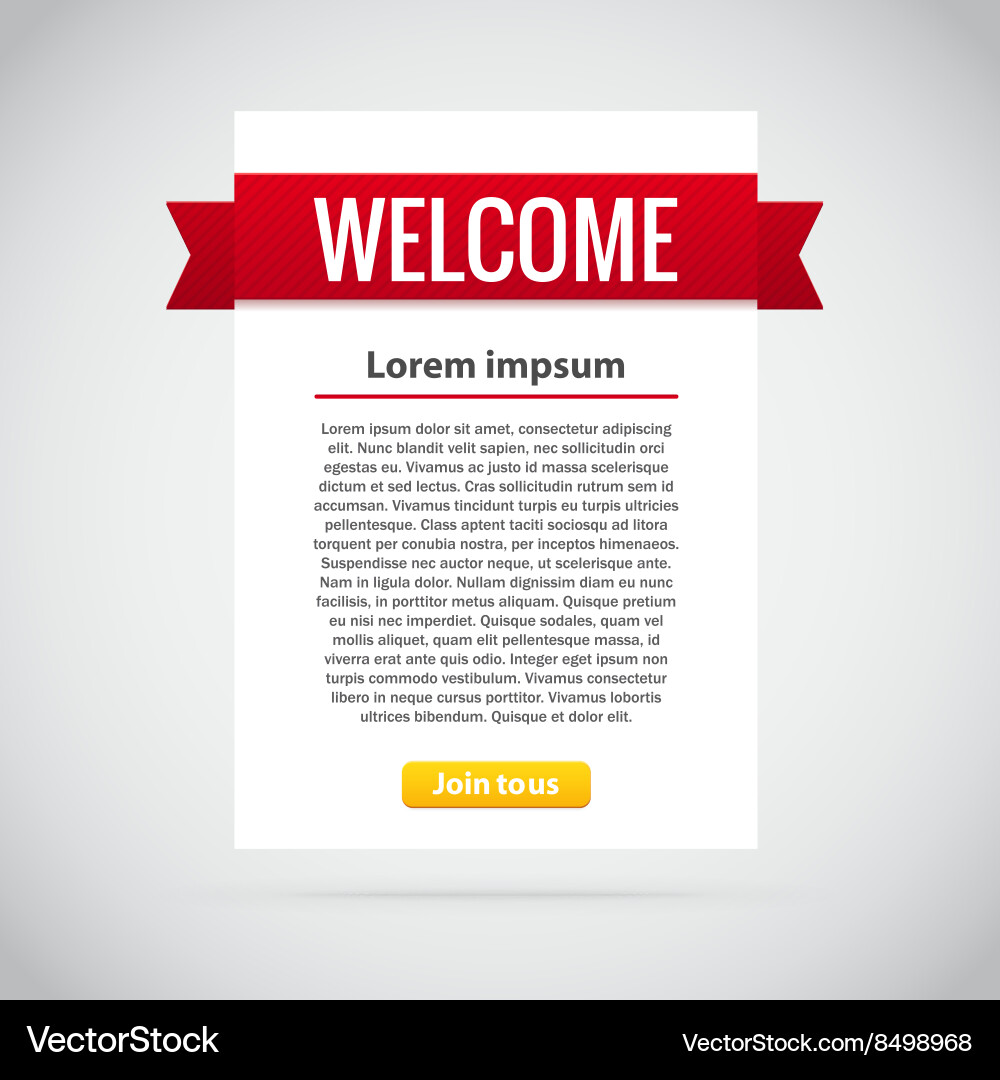 Welcome banner with button join to us vector image