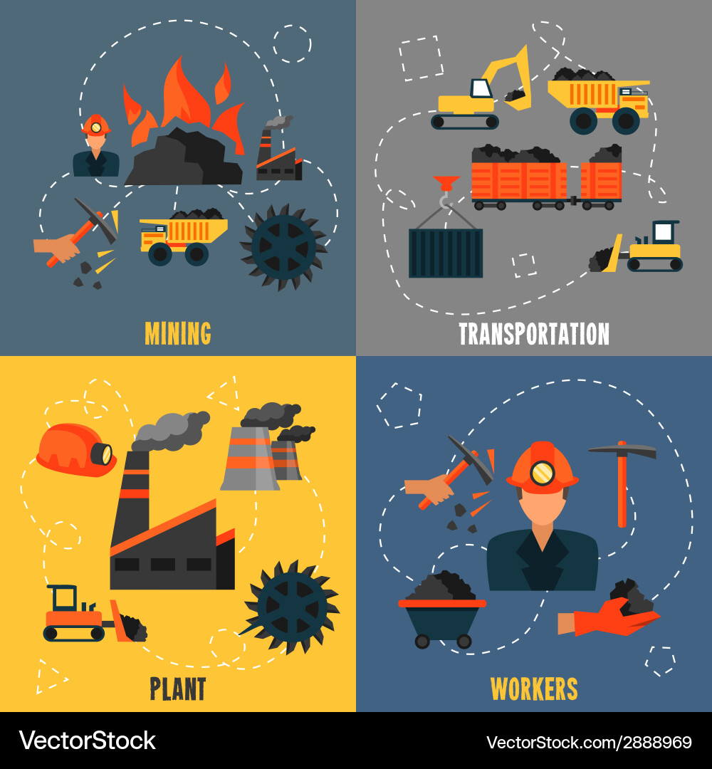 Coal industry flat set Royalty Free Vector Image