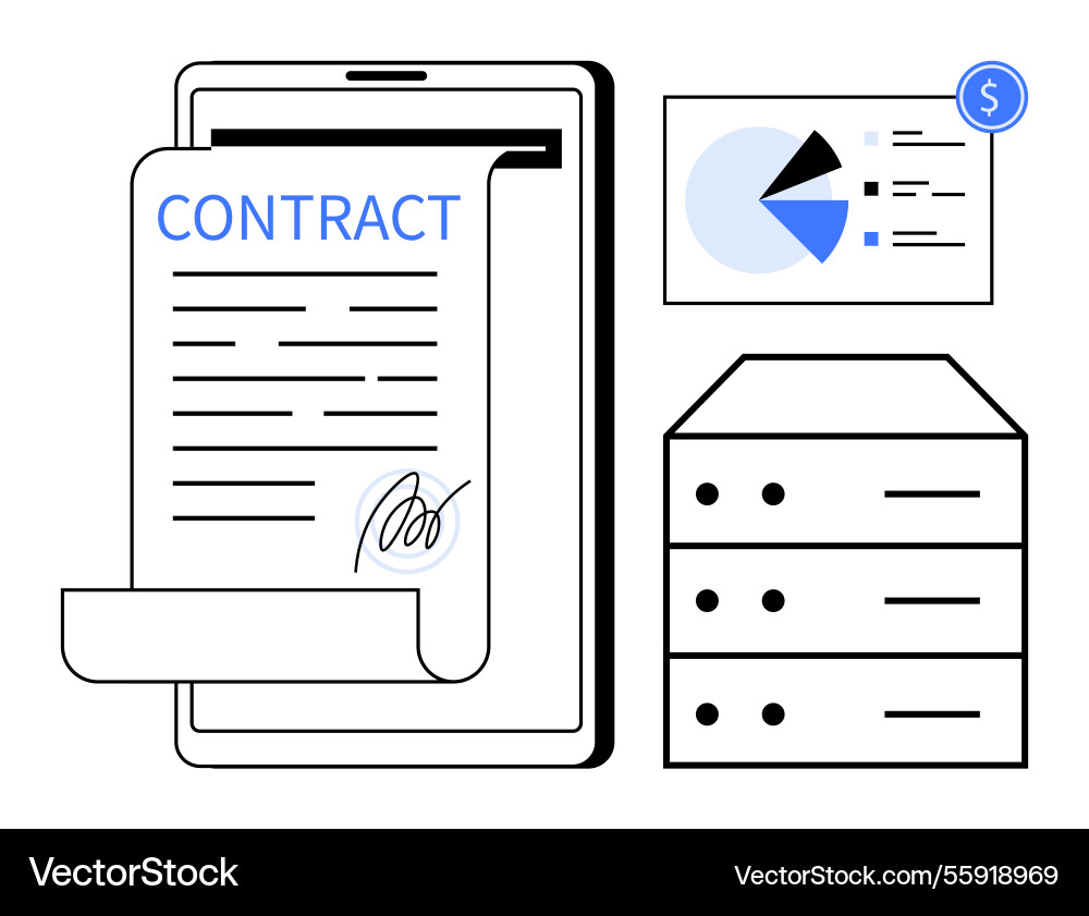 Digital contract signing and data visualization Digital contract signing and data visualization vector image