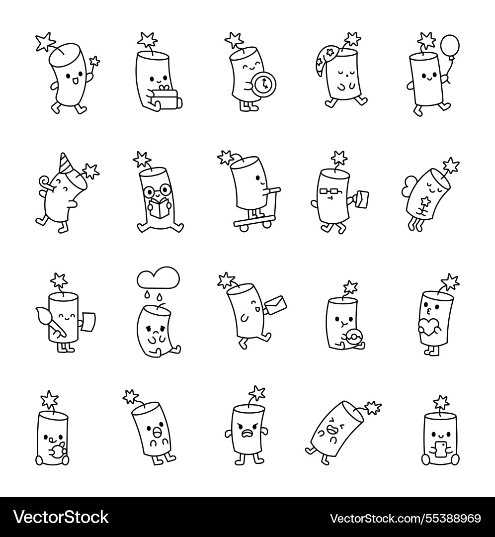 Dynamite cute kawaii cartoon character set Vector Image