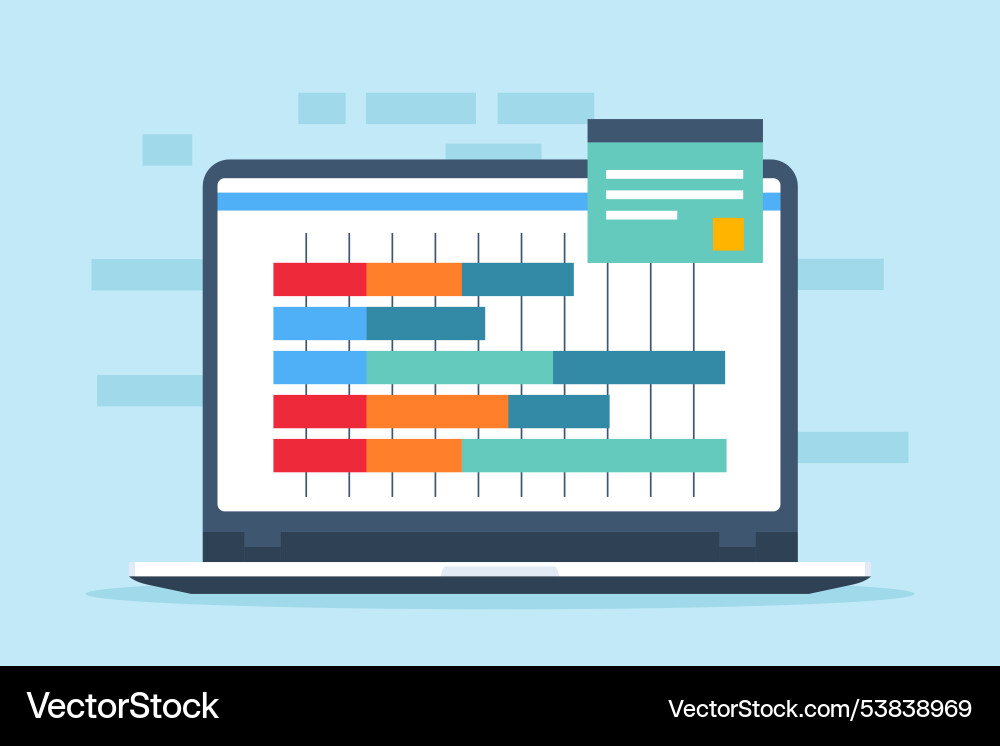 Flat of computer laptop displays gantt chart Flat of computer laptop displays gantt chart vector image