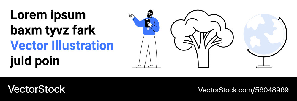 Man presenting data tree icon and globe Man presenting data tree icon and globe Vector Image
