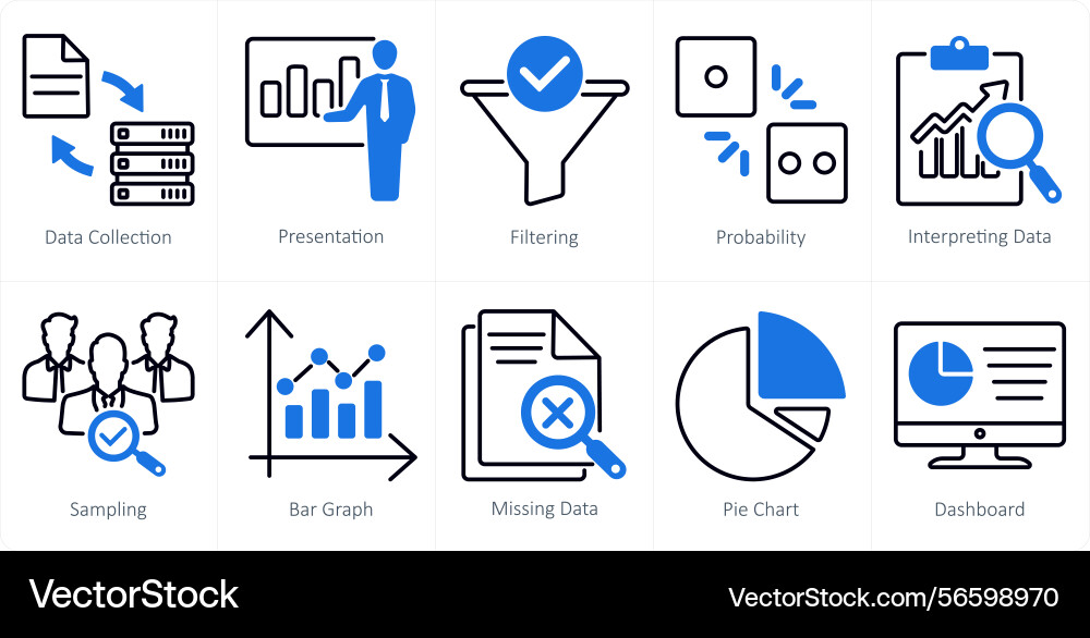 A set of 10 statistics icons as data collection Vector Image