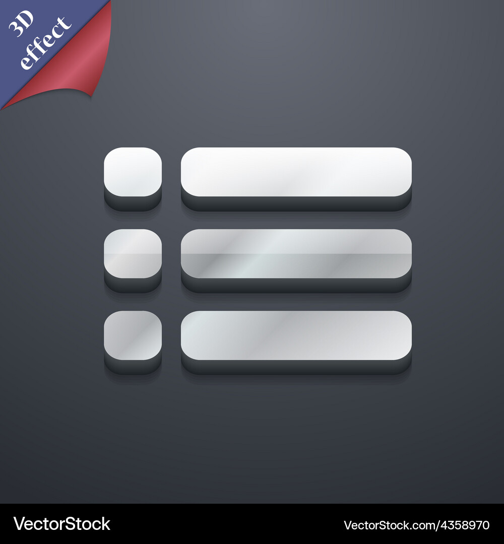 List menu content view options icon symbol 3d Vector Image