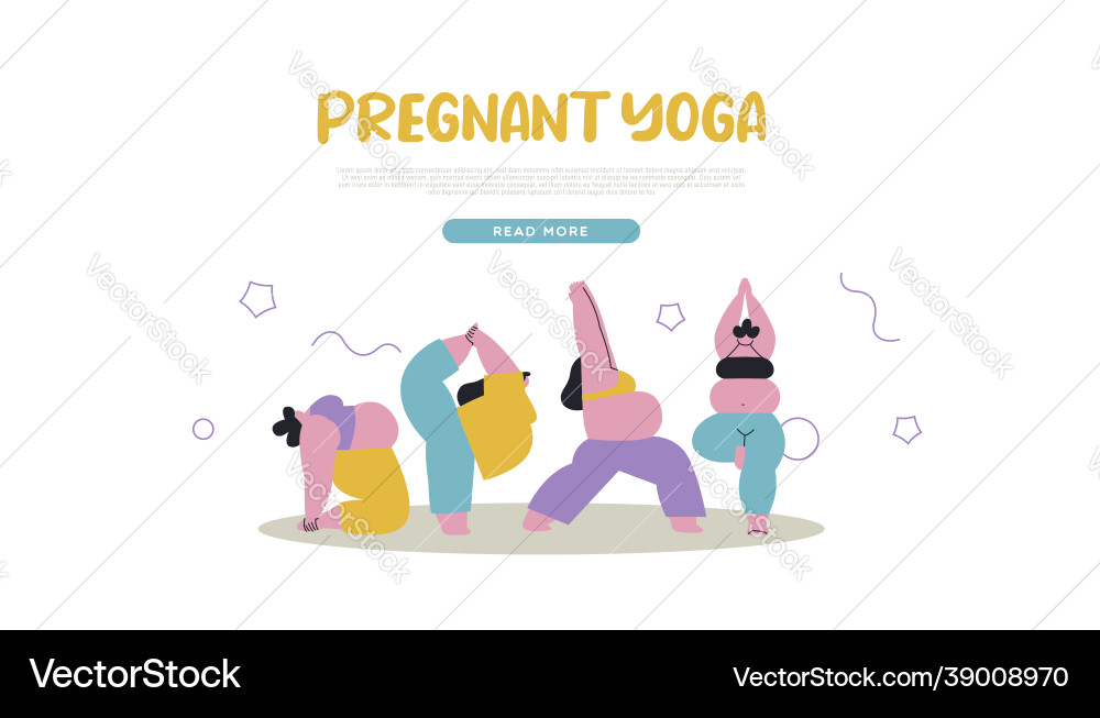 Pregnant mother yoga class group web template vector image