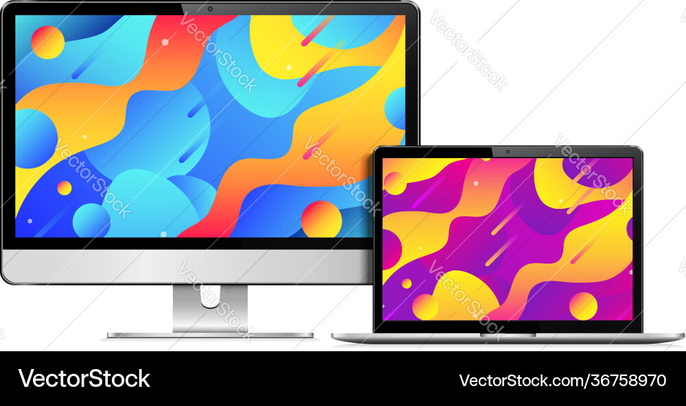 Realistic computer screen and laptop with color Realistic computer screen and laptop with color Vector Image