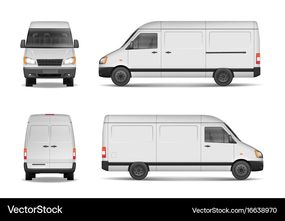 White Delivery Van Set - Multiple Views vector image