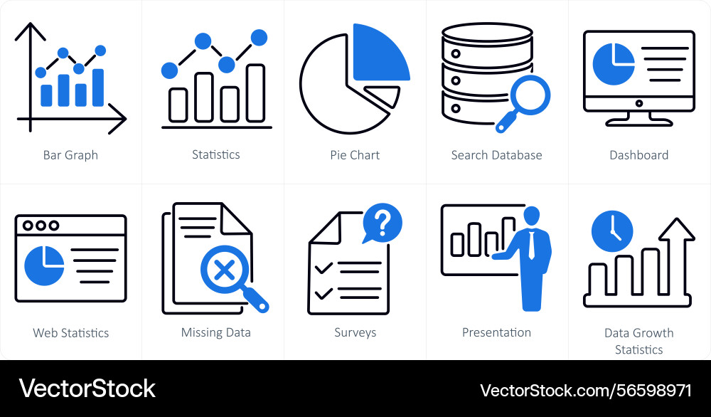 A set of 10 statistics icons as bar graph vector image