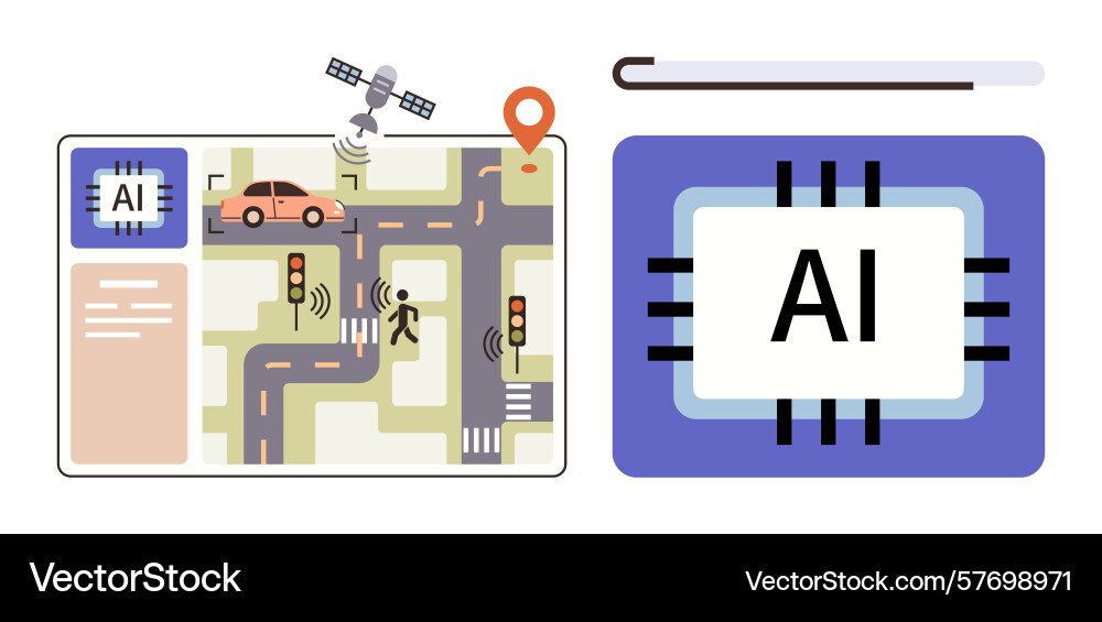 Ai-powered smart traffic system with self-driving Ai-powered smart traffic system with self-driving vector image