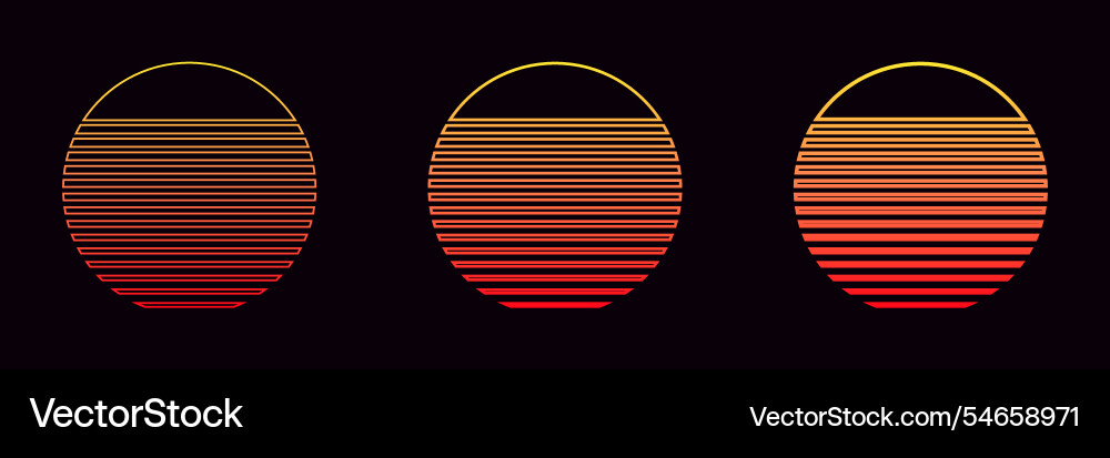 Gradient circles with horizontal lines in varying vector image