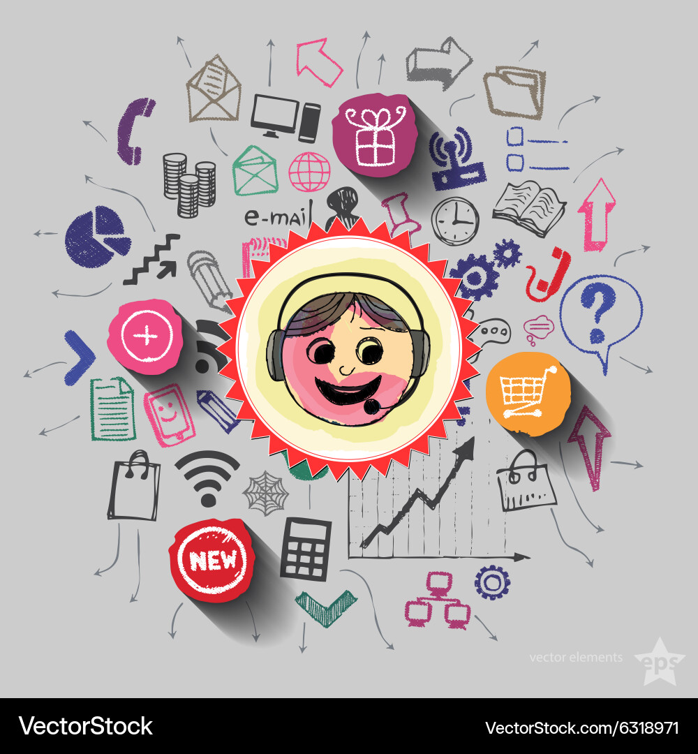 Operator and collage with web icons background vector image