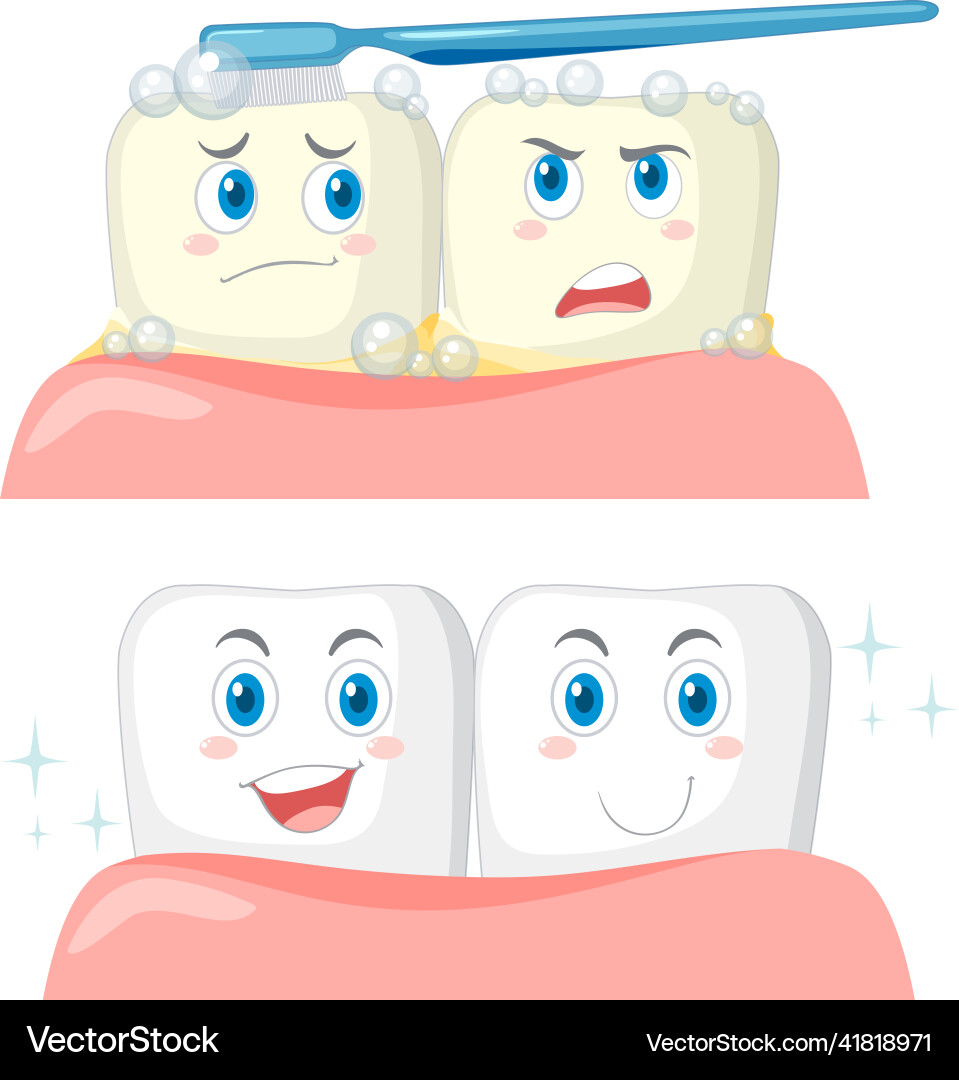 Set happy tooth brushing itself with a toothpaste Set happy tooth brushing itself with a toothpaste vector image