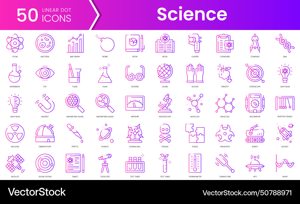 Set of science icons gradient style icon bundle Set of science icons gradient style icon bundle vector image