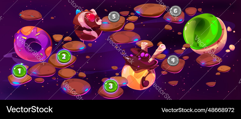 Candy space game level map ui vector image