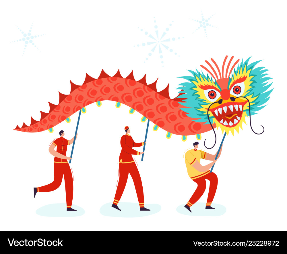 Chinese lunar new year carnival people with dragon Chinese lunar new year carnival people with dragon vector image