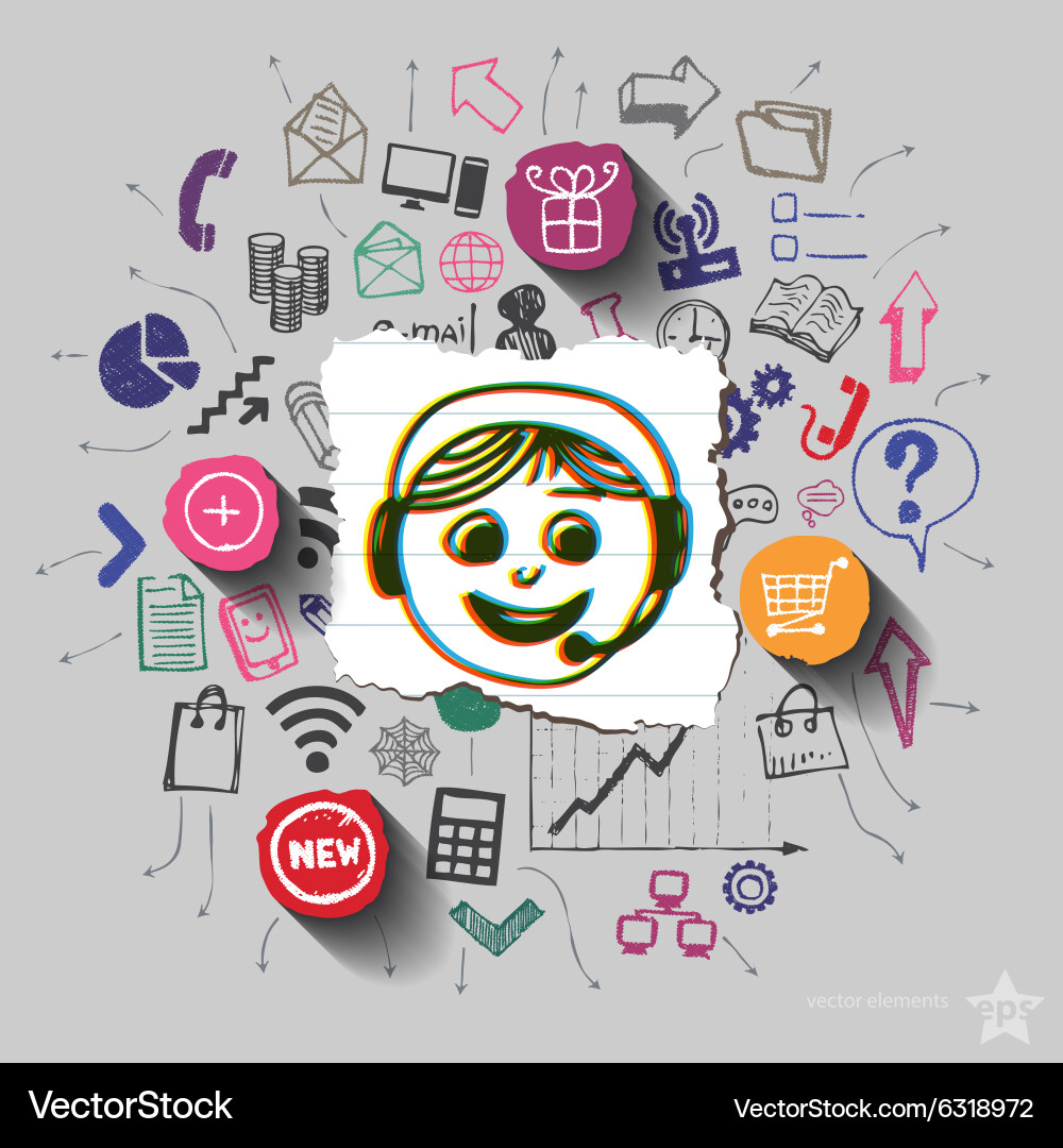 Operator and collage with web icons background vector image