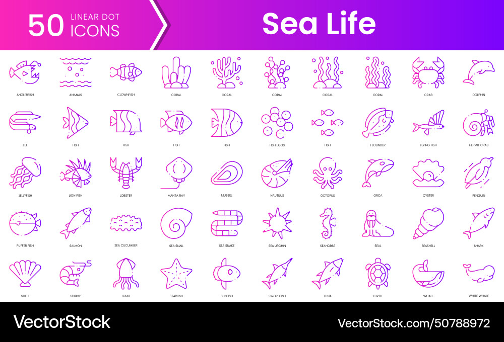 Set of sea life icons gradient style icon bundle Set of sea life icons gradient style icon bundle Vector Image