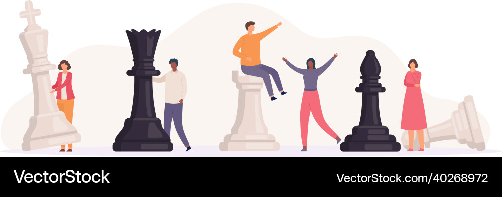 Tiny characters playing chess with big figures Vector Image