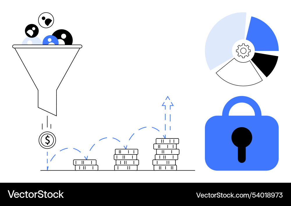 Conversion funnel to revenue with data analysis vector image