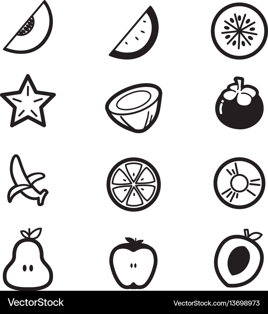 Fruit cut slice icons vector image