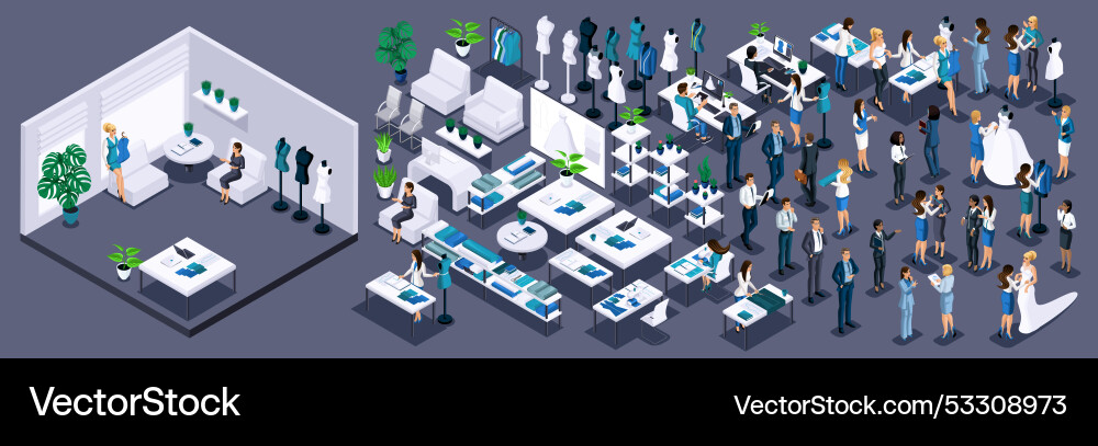 Isometric kit for creating an office use a large Vector Image