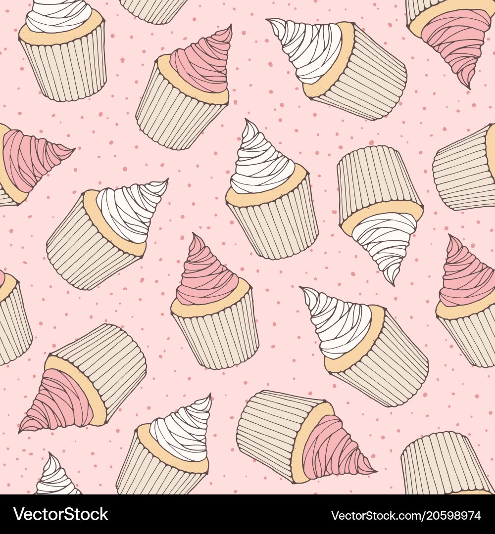 Hand drawn seamless pattern with cupcakes Vector Image