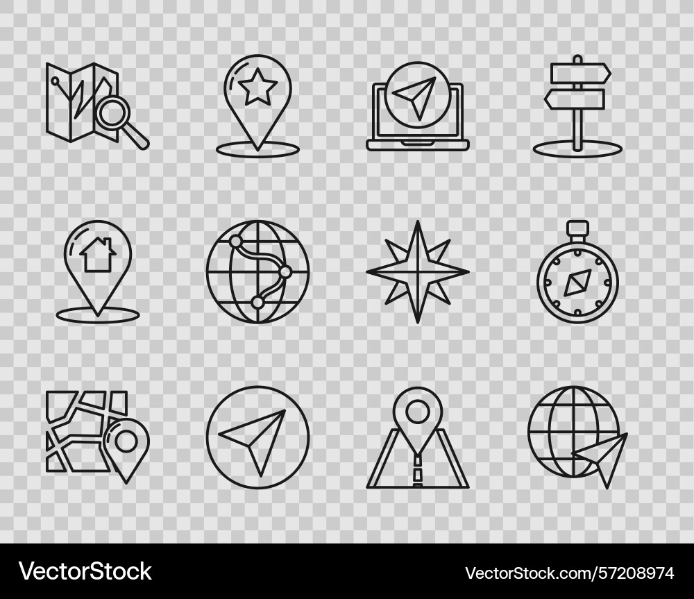 Set line folded map with location marker Set line folded map with location marker vector image