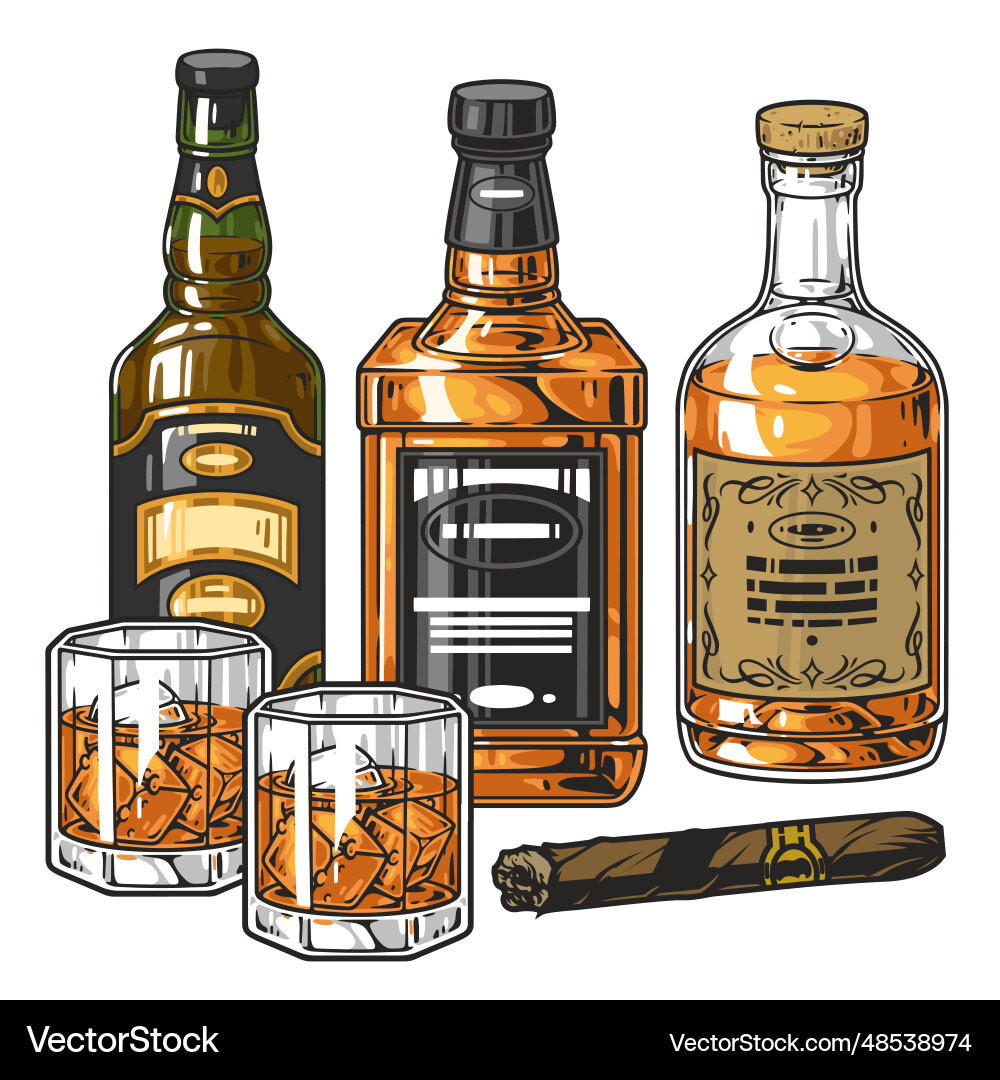 Whiskey drink colorful sticker detailed vector image