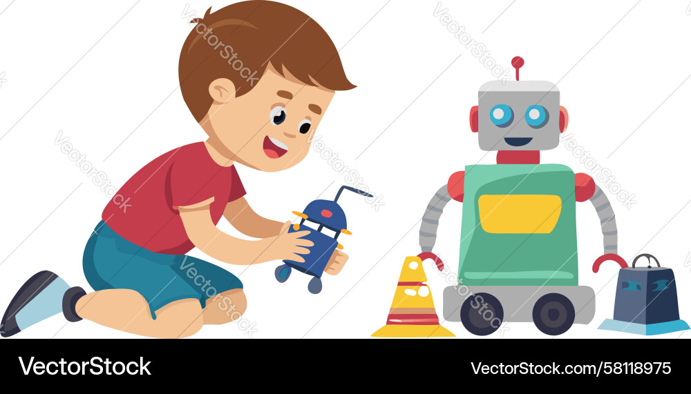 Child Learning with Robot Vector Image