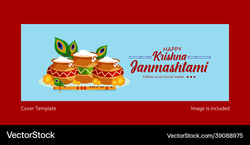 Krishna janmashtami cover page design vector image