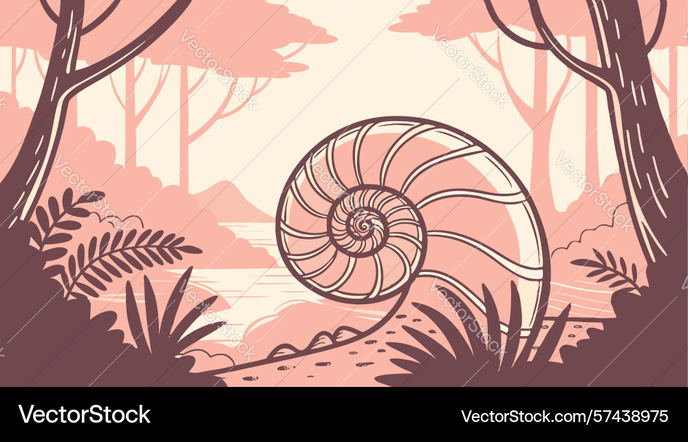 Nautilus shell in an abstract forest scene design vector image