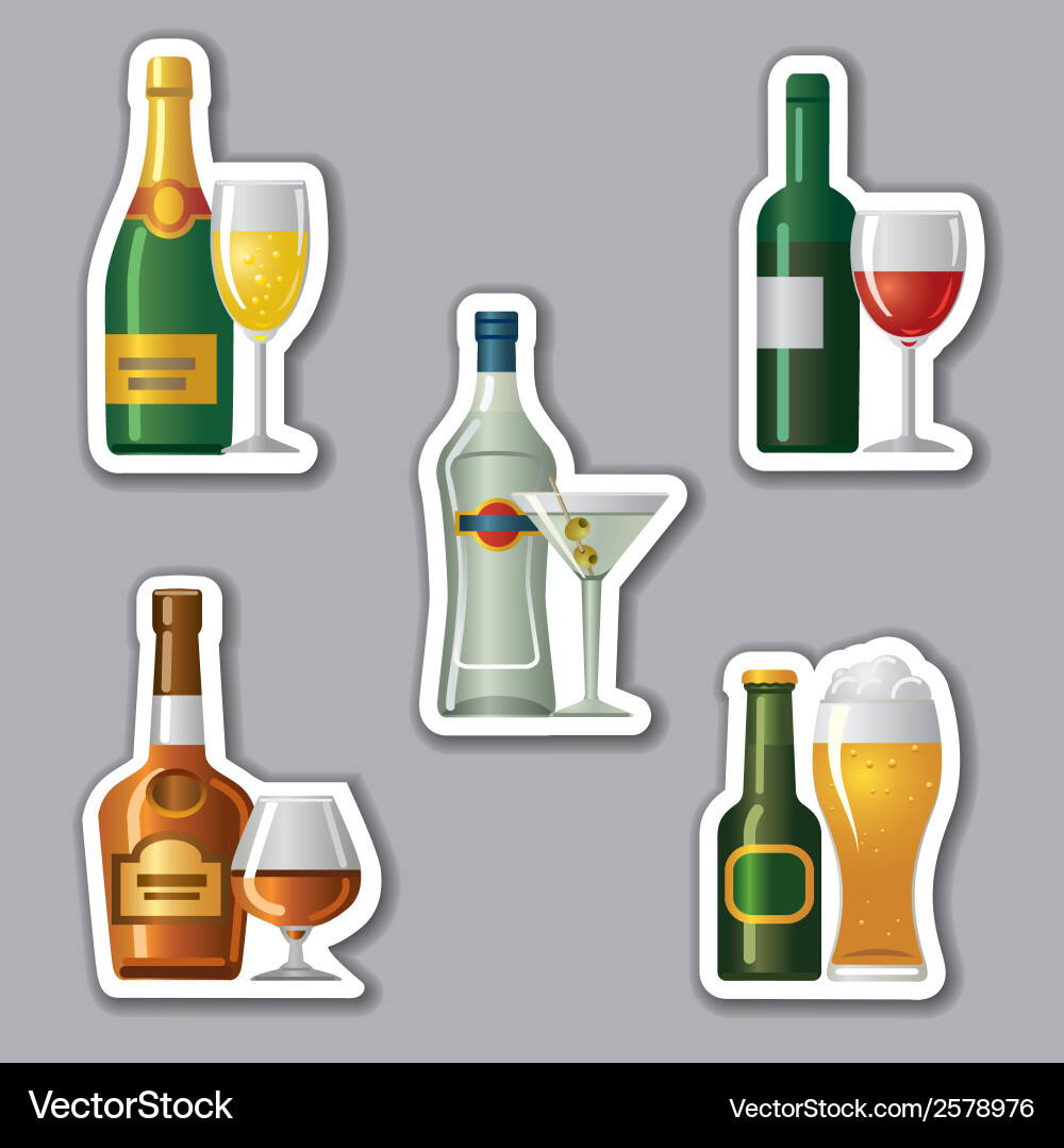 Alcohol drinks stickers Royalty Free Vector Image