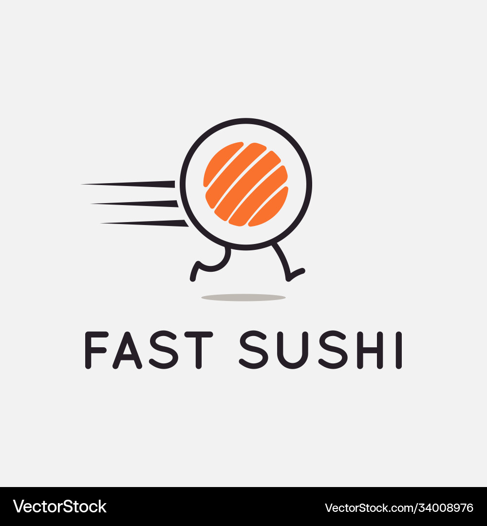 Fast sushi logo running roll on background vector image