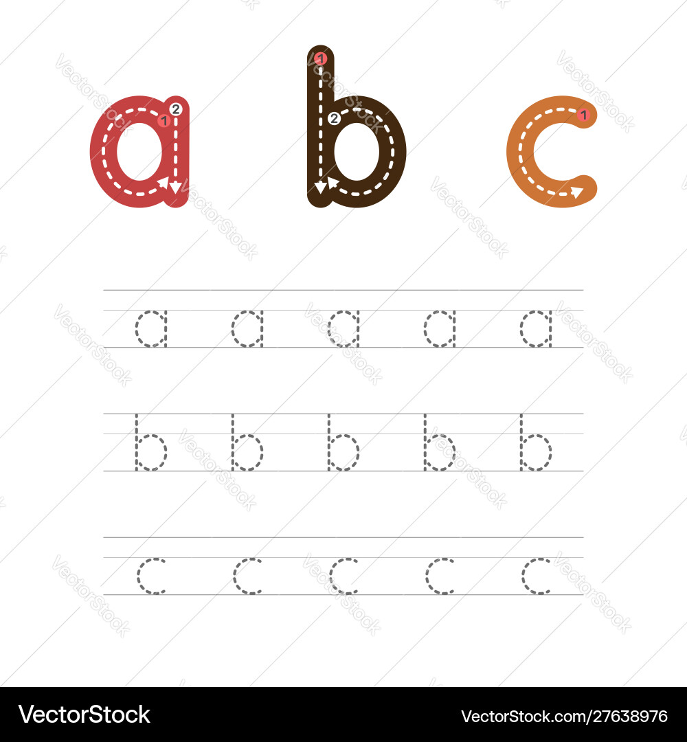 Learn to write letters abc small Learn to write letters abc small Vector Image