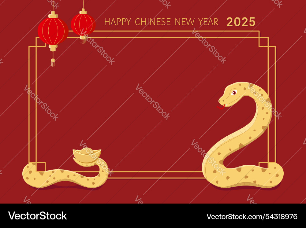 New year border frame with snake and lanterns Vector Image