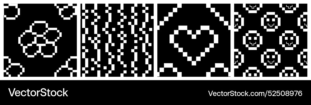 Pixel y2k retro seamless pattern set Pixel y2k retro seamless pattern set Vector Image