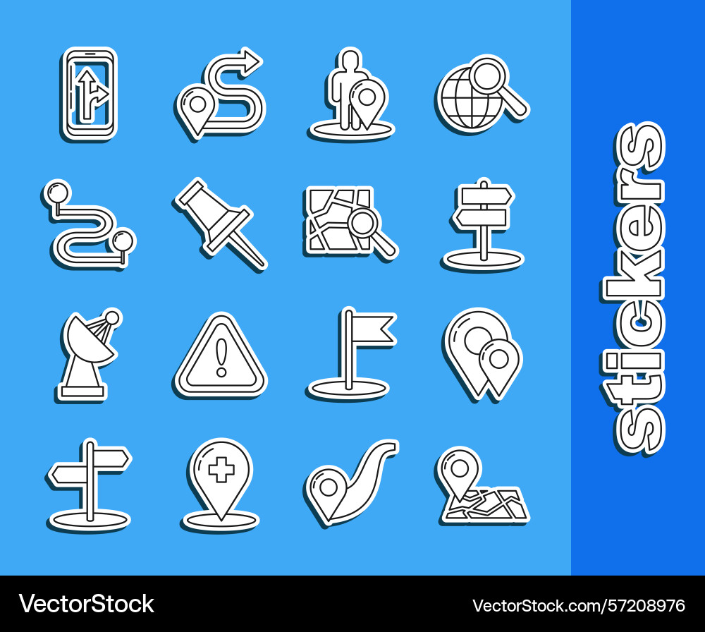 Set line folded map with location marker pin vector image
