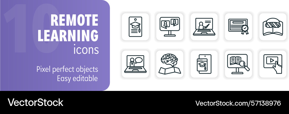 Set of remote learning icons showing online Set of remote learning icons showing online Vector Image