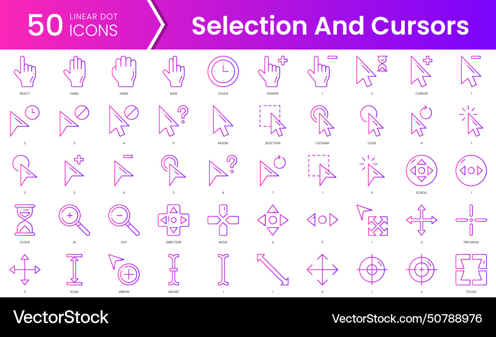 Set of selection and cursors icons gradient style Set of selection and cursors icons gradient style vector image