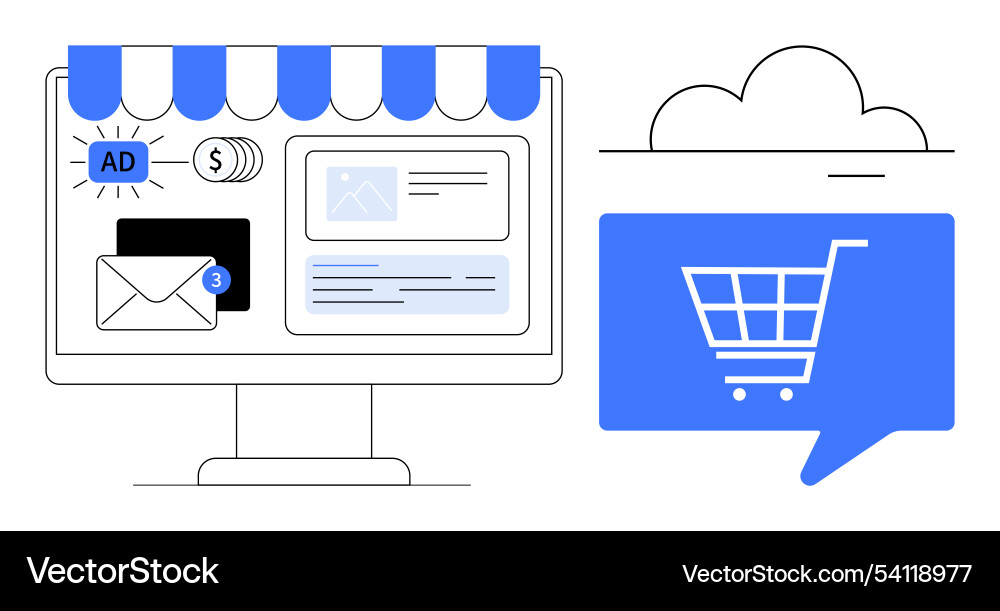 Digital storefront interface highlighting email Digital storefront interface highlighting email Vector Image